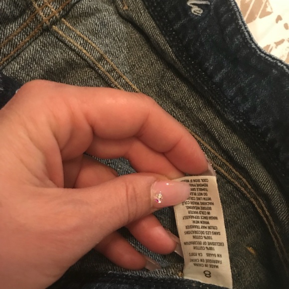 Blue jean mini skirt distressed look size 8 - Picture 6 of 8